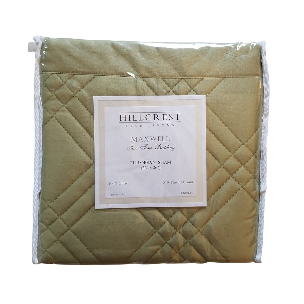 Hillcrest Maxwell 100% Cotton Green European Euro Pillow Sham 26” x 26”